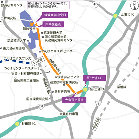 筑波キャンパスへの交通アクセス図